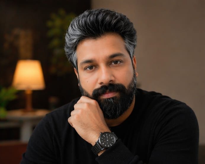 Jithin Wilson seated in a black shirt